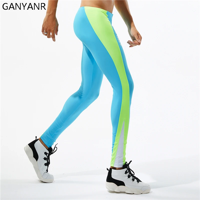 GANYANR Running Tights Men Sports Legging Fitness Yoga Basketball Compression Athletic Long Bodybuilding Gym Jogging Pants Skins