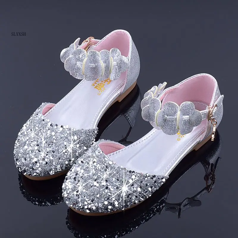 SLYXSH Girls Party Shoes Kids Flat Princess Sandals 2019 New Summer Children Wedding Shoes Baby Flowers Sandals School Silver