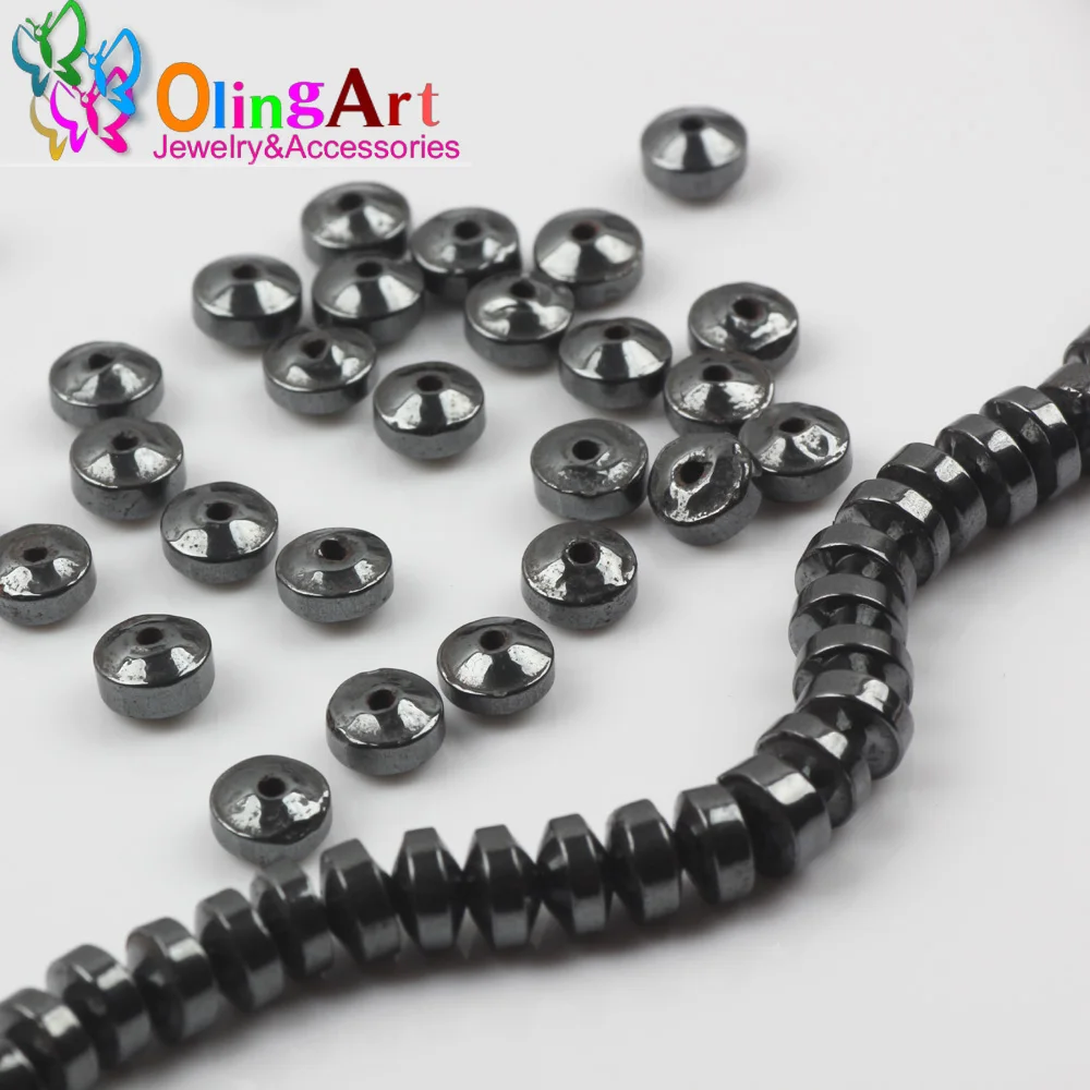 OlingArt Natural Stone Black Hematite Beads Gasket 4 5 6 8 MM 100pcs/lot necklace Bracelet earrings choker jewelry