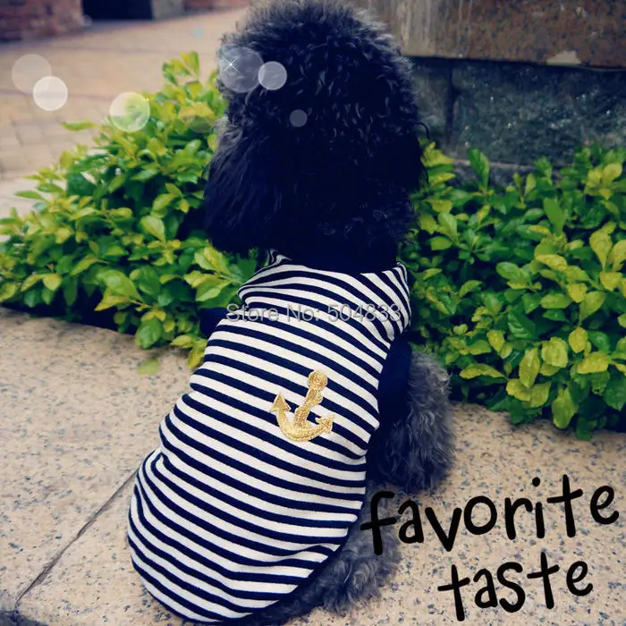 Anchors Emboridery Patch Dog Puppy Stripe Vest  Pets Sailor T Shirt Summer Clothes XS-L