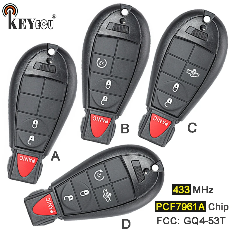 KEYECU 433MHz PCF7961A Chip GQ4-53T  2+1/ 3+1 4 5 BTN Remote Key Fobik Fob for Dodge RAM 1500 2500 3500 4500 2013-2018