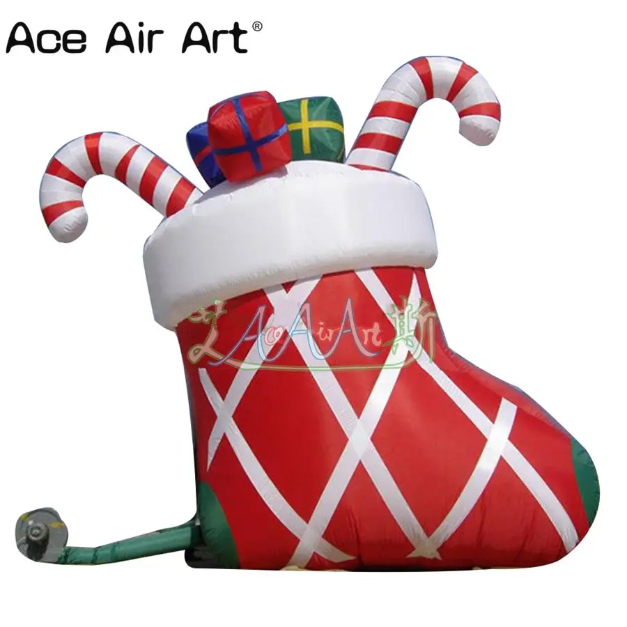 

Hot selling giant airblown Chritmas gifts and candy sticks in Christmas stockings inflatable party decor