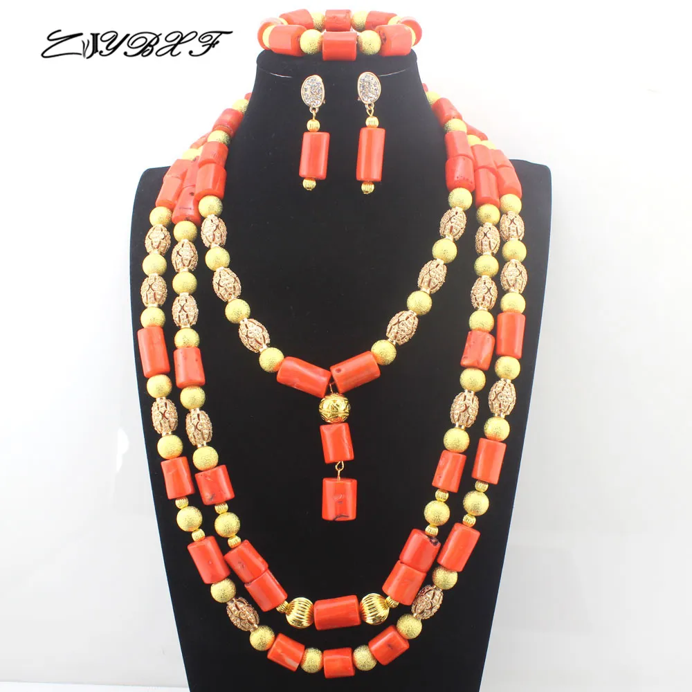 

Luxury Wedding African beads Bridal Jewelry Sets Orange Coral Beads Pendant Statement necklace women Free Shipping L0098