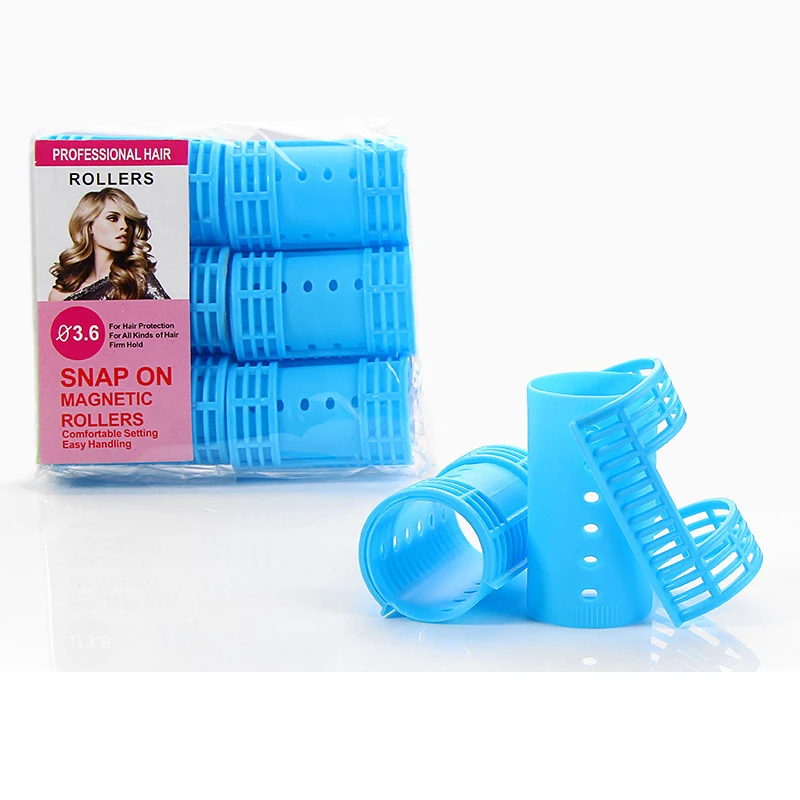 

3 Packs 18 Pieces Dia 3.6cm Snap on Hair Rollers Large Grip Hair Curlers Perm Rod Bar with Clip Clamp Curling Hair Tools 1358