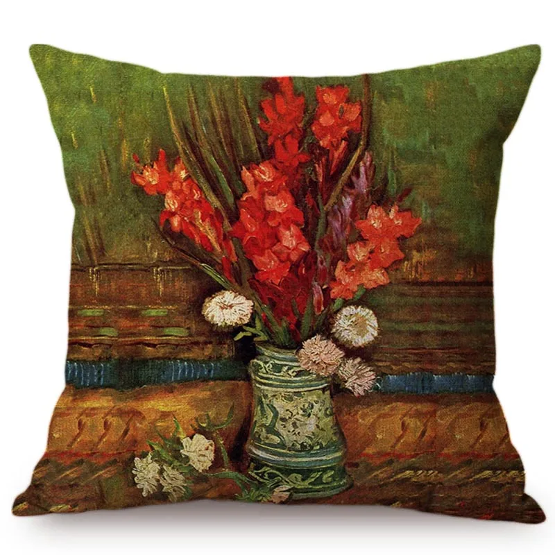 

Van Gogh Oil Painting Sunflower Series Cushion Cover Classical Vintage Vase Flowers Elegant Decoration Sofa Throw Pillow Case