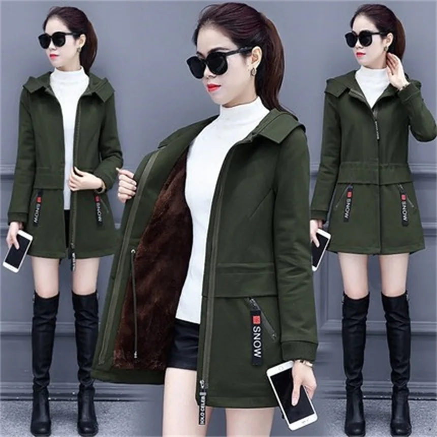 

The new spring and winter long coat thick coat Korean cultivating wild fashion women's hooded windbreaker TB962