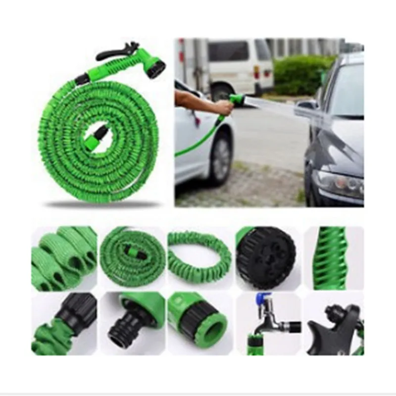 Watering Flexible Expandable Garden Hose Reels Blue And Green 25FT-200FT + 7 Function Spray Gun Connector (EU/US)