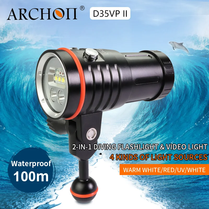 

ARCHON D35VP II 4200lm dive photography light diving lighting lamp 18650 Li-ion batter dive lights Video Light+Red+UV+Spot lamp