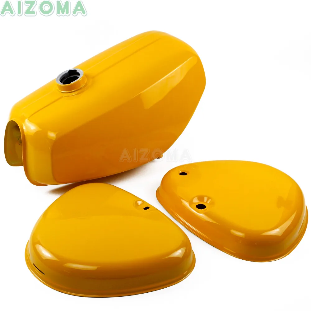 1 Set Yellow Custom Motorcycle Gas Oil Tank w/ 2pcs Steel Side Cover Retro Fuel Tank Kit For Simson S50 S51 S70 ( 200655 )