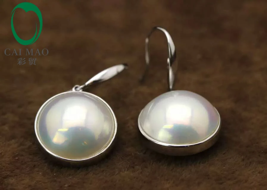 Caimao 14k White Gold 13mm Round Mabe Pearl Classic Engagement Earrings Free shipping For Anniverary