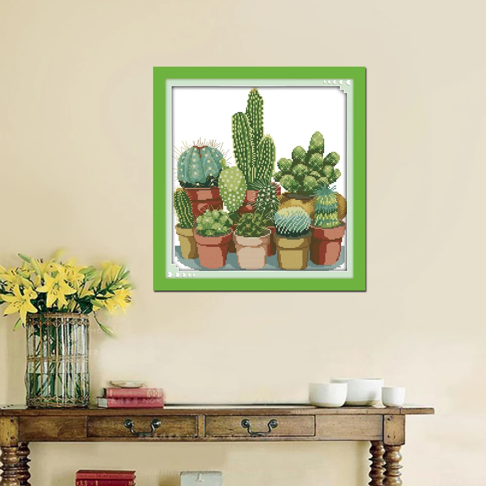 Joy Sunday Still Life Style Cactuses Christmas Cross Stitch Charts Needlepoint Patterns Online for Bed Room Decoration