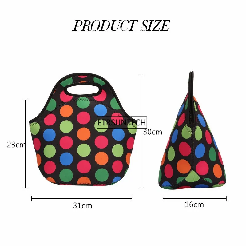 1Pack Universal Polka Dots Stripe Bear Insulated Lunch Tote Bag Cooler Box Neoprene lunchbox baby Waterproof Handbag Case