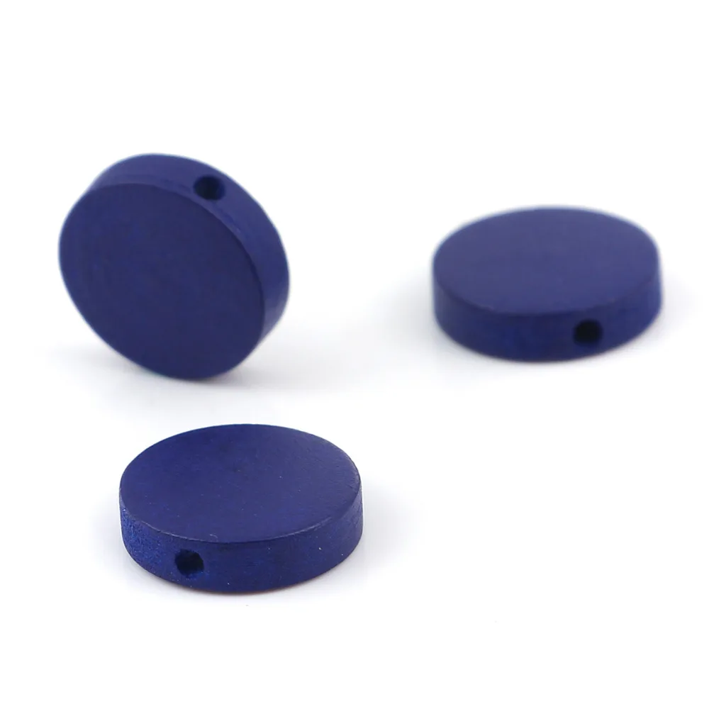 DoreenBeads Wood Spacer Beads Flat Round Deep Blue Steel Gray Colorful Beads About 15mm( 5/8