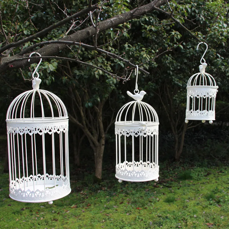 Modern iron wrought metal birdcage white small middle Sets large bird cage decoration hanging flowerpot succulent plants