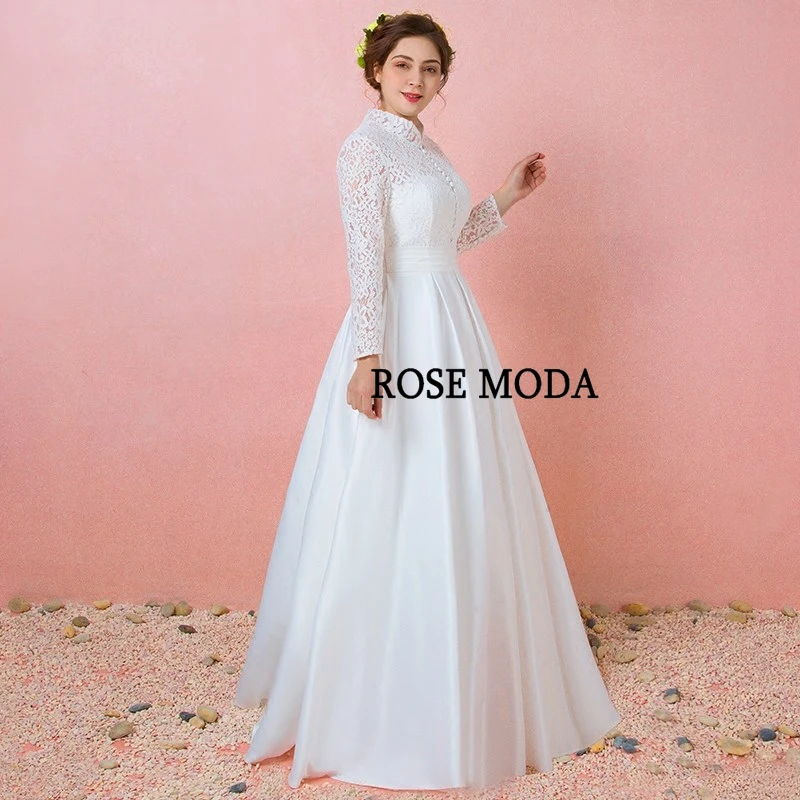 Rosa moda vintage vestido de casamento tamanhos grandes com mangas de renda longa personalizado fazer fotos reais