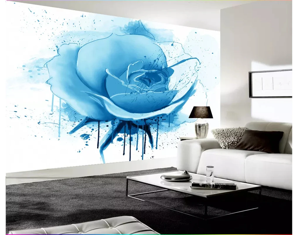 

Customize any size wallpaper painting Watercolor blue rose mural living room bedroom background wall 3d wallpaper