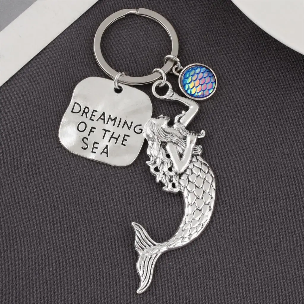 Porte-clés sirène romantique pour femme, pendentif écailles de poisson bleu, cadeau bijoux, rêve de la mer, E2583, E2584, 1PC