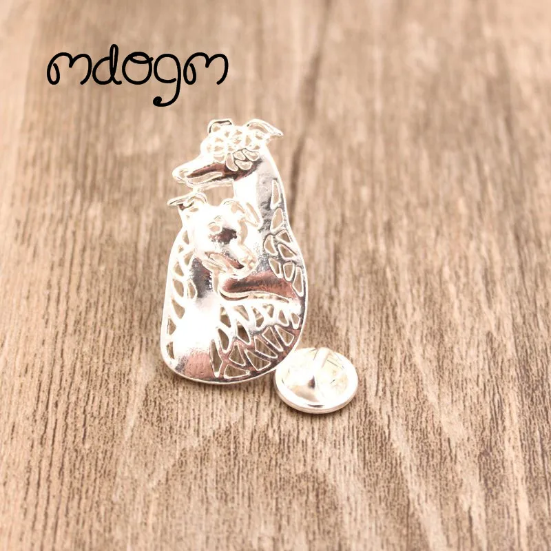 Mdogm Whippet Dog Couple Animal Brooches And Pins  Suit Cute Funny Metal Small Father Collar Badges Gift For Male Men B066