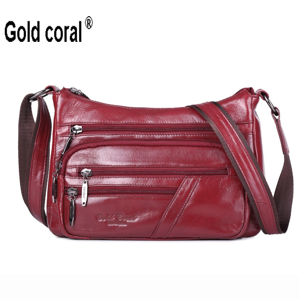 GOLD CORAL Genuine Leather Women's Shoulder Bags Fashion Messenger Bags For Women Tote Crossbody Bags Female Handbags Sac A Main