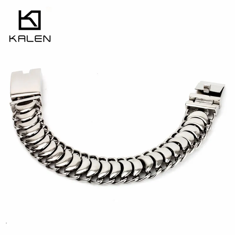 Kalen New High Polished Shiny Bracelets 19/20/22cm Stainless Steel Bike Link Chain Bike Chain Bracelets Fashion Male Accessories