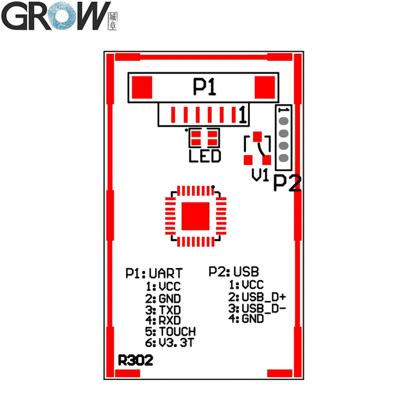 GROW R302 Capacitive Fingerprint Module Sensor Scanner With 120 Finger capacity USB UART Interface Free SDK Files