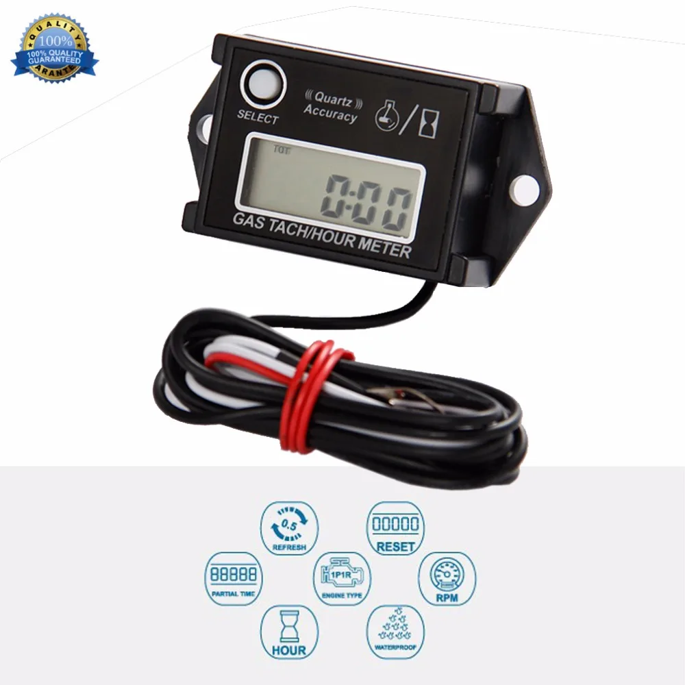 Digital Resettable Tach Hour Meter for Gasoline Motorcycle Marine Snowmobile Jet Ski Chain Saw Motorboat Van Cleaning Equipment