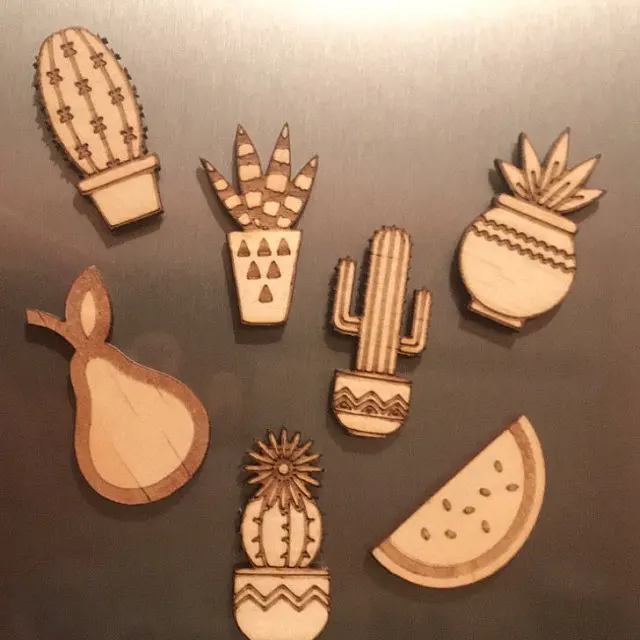 

Lasercut engraved wooden cactus succulent magnets