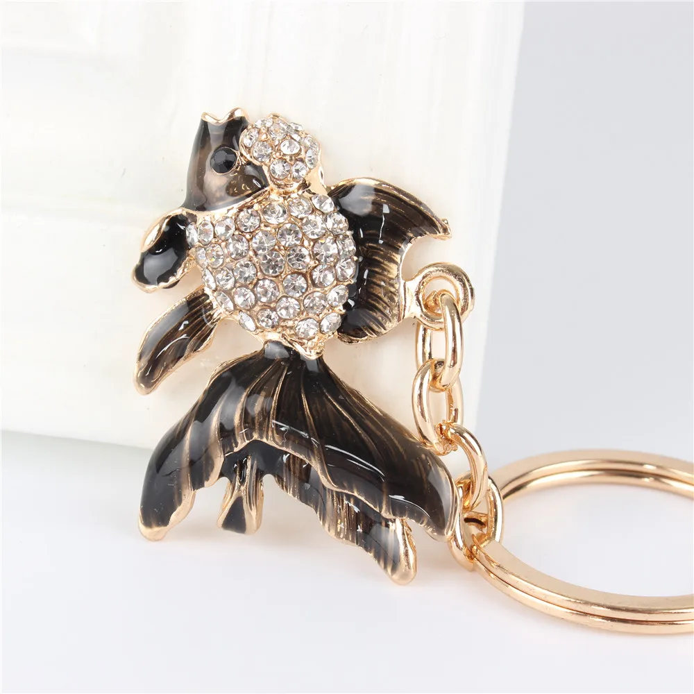 Lovely Black Goldfish Cute Crystal Charm Purse Handbag Car Key Keyring Keychain Party Wedding Birthday Gift