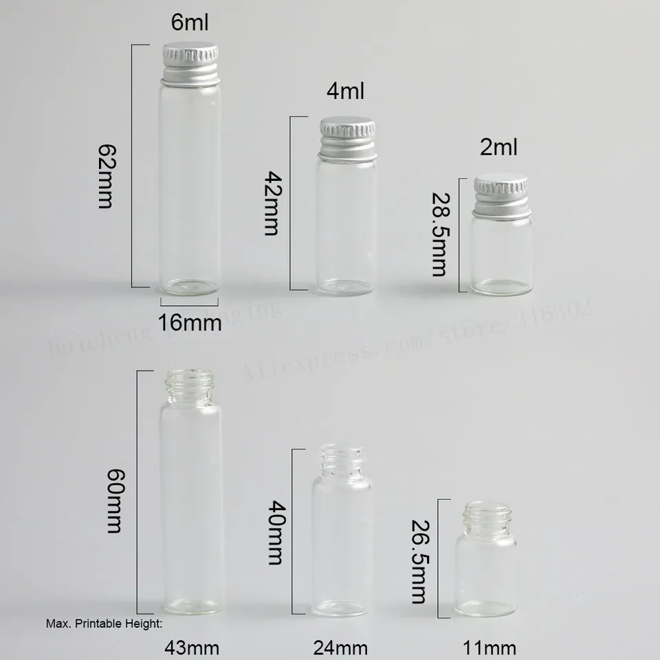PATIKIL Lot de 100 mini flacons vides en verre transparent de 2 ml avec bouchon à vis en aluminium pour poudre, crème, loisirs créatifs, argent PATIKIL Lot de 100 mini flacons vides en verre transparent de 2 ml avec bouchon à vis en aluminium pour poudre, crème, loisirs créatifs, argent