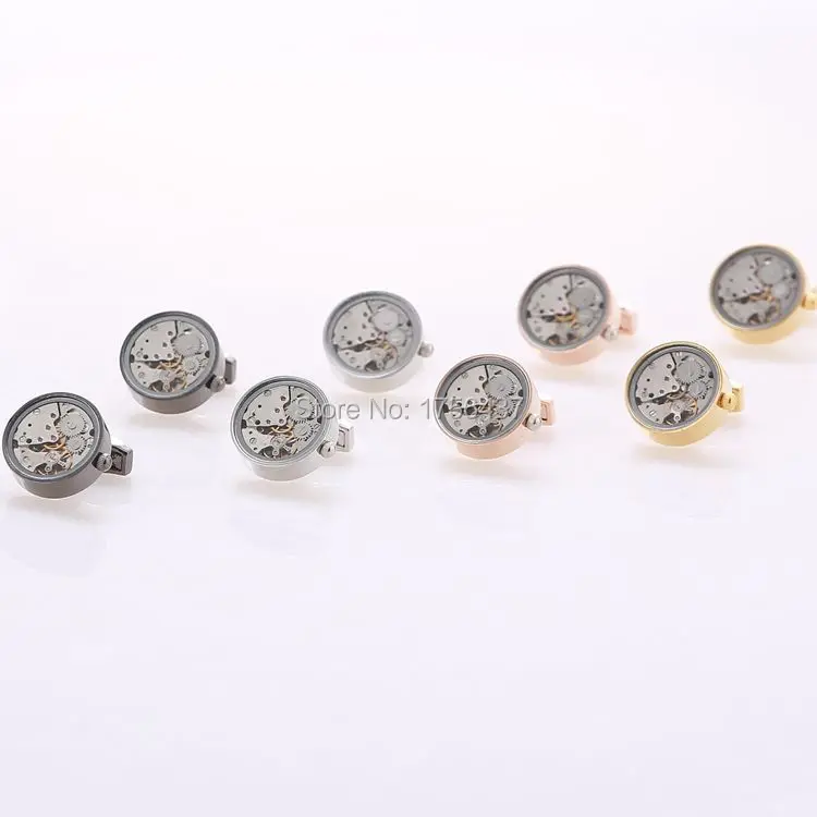 Lepton New 2015 Non-Functional Watch Cufflinks and Cover glass with silver color frame on Movement cuff links for mens Gift