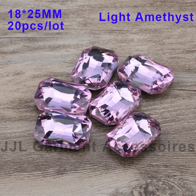 20pcs/lot 18x25mm rectangle Octagon Fancy stone Pointed back glass light amethyst  stone  For Choice Jewelry Making,DIY dress