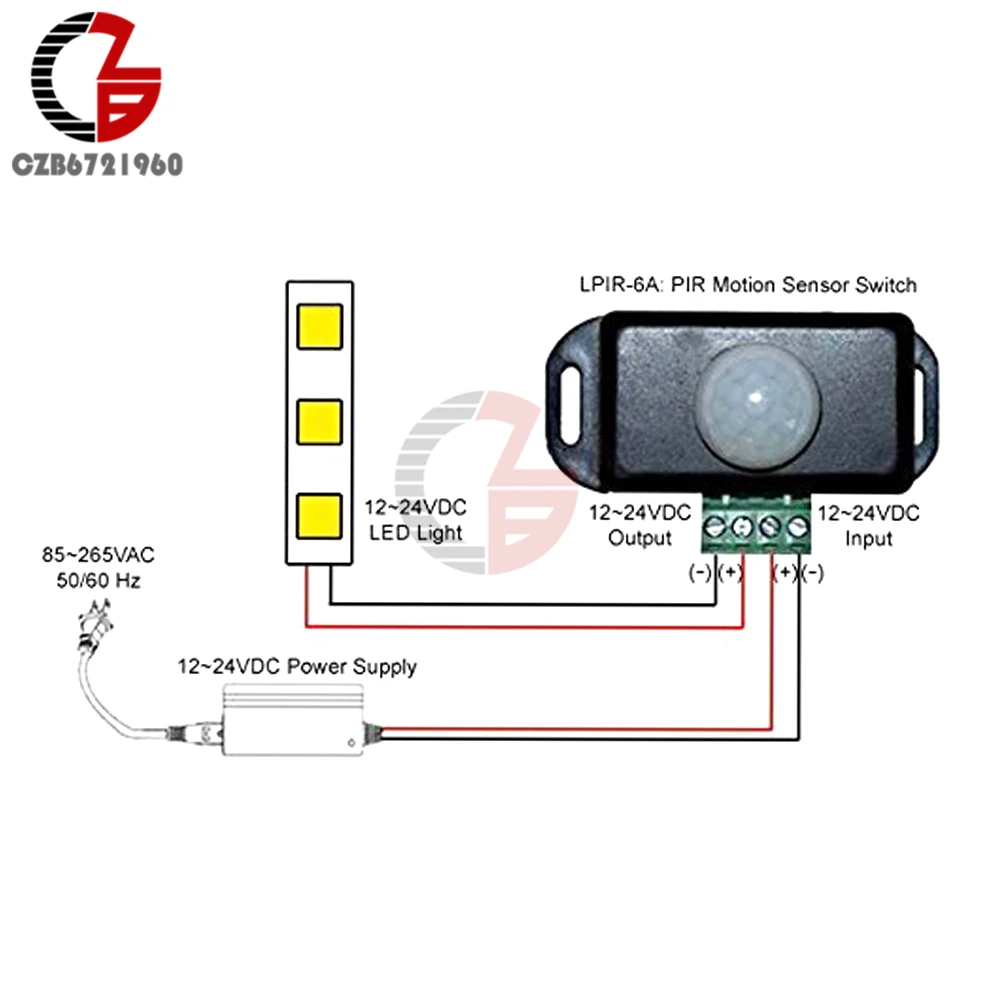 DC 12V 24V 8A Automatic Adjustable PIR Motion Sensor Switch IR Infrared Detector Light Switch Module for LED Strip Light Lamp