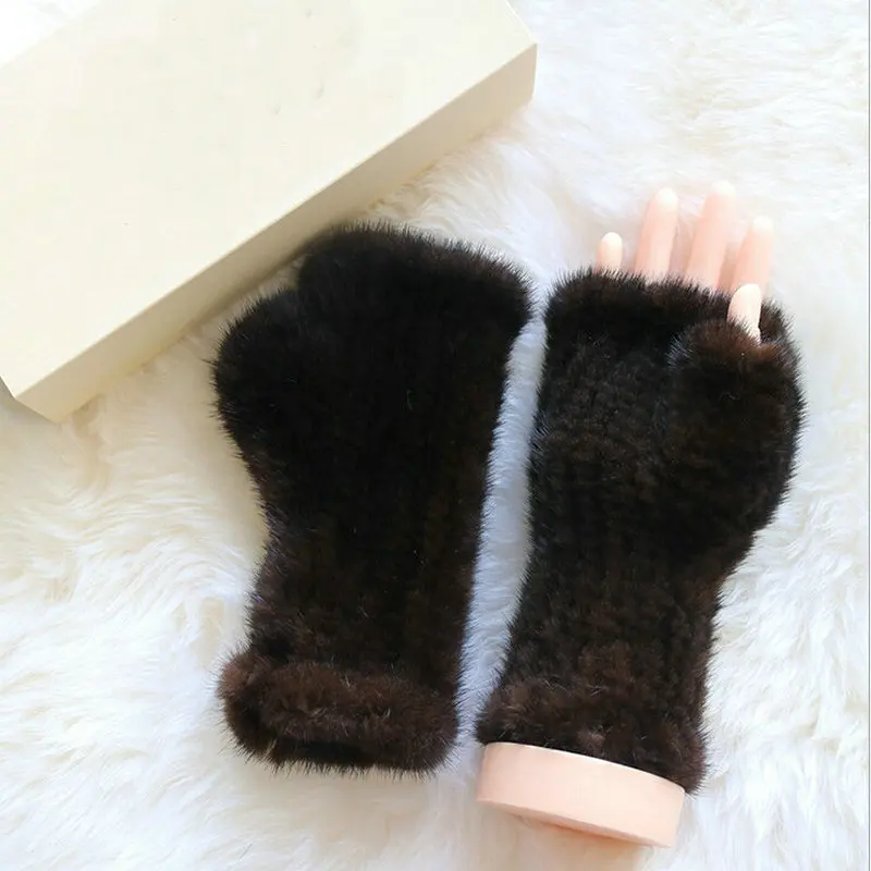 Mink Fur gloves 20 CM  Glove Luxury Brand Mittens Solid Style For Russian Winter Real Fur Gloves