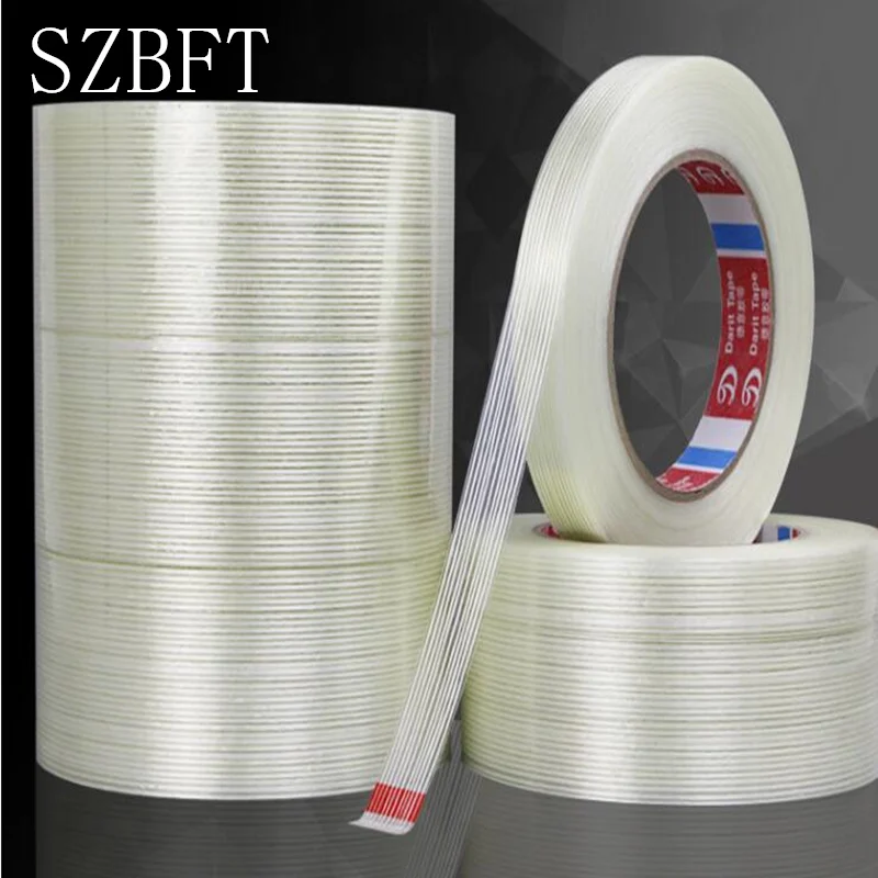 

SZBFT 1pcs 5-15mm*50M Strong glass fiber tape transparent striped single side adhesive tape