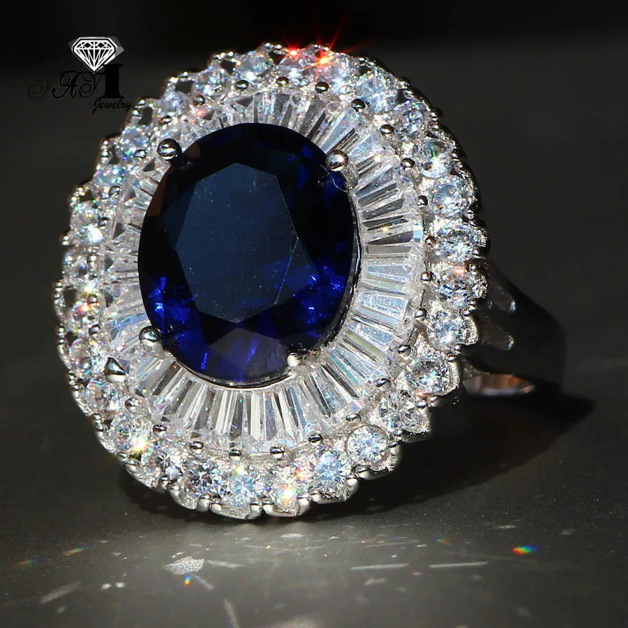 YaYI Jewelry Fashion  Princess Cut 5.5CT Blue Sapphire Natural Zircon Silver Color Engagement wedding Party Rings