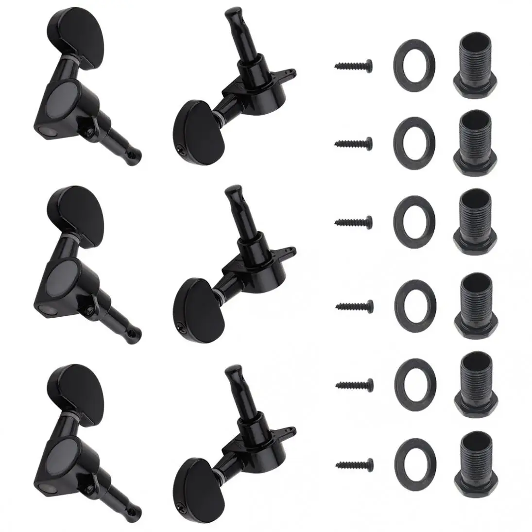 

6pcs Black Guitar Tuning Pegs Tuner 3R+3L All Closed Machine Semicircle Head for 40 / 41 Inch Acoustic Folk Guitar