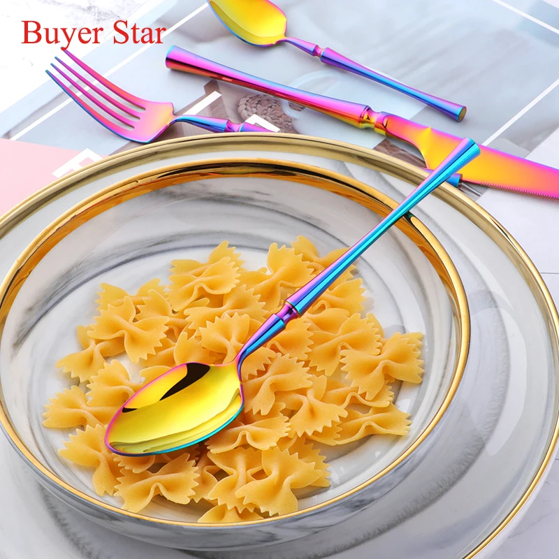 New 4-Piece Rainbow Cutlery Set Stainless Steel Flatware Set Dinner Fork Knife Scoop Teaspoon Western Food Tableware Set Gift