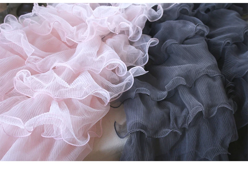 150cm Wide Luxury Pink Ruffle Lace Fabric Sewing Accessory DIY 3D Romantic Wedding Bridal Dubai Dress decor Pleated Lace Fabric