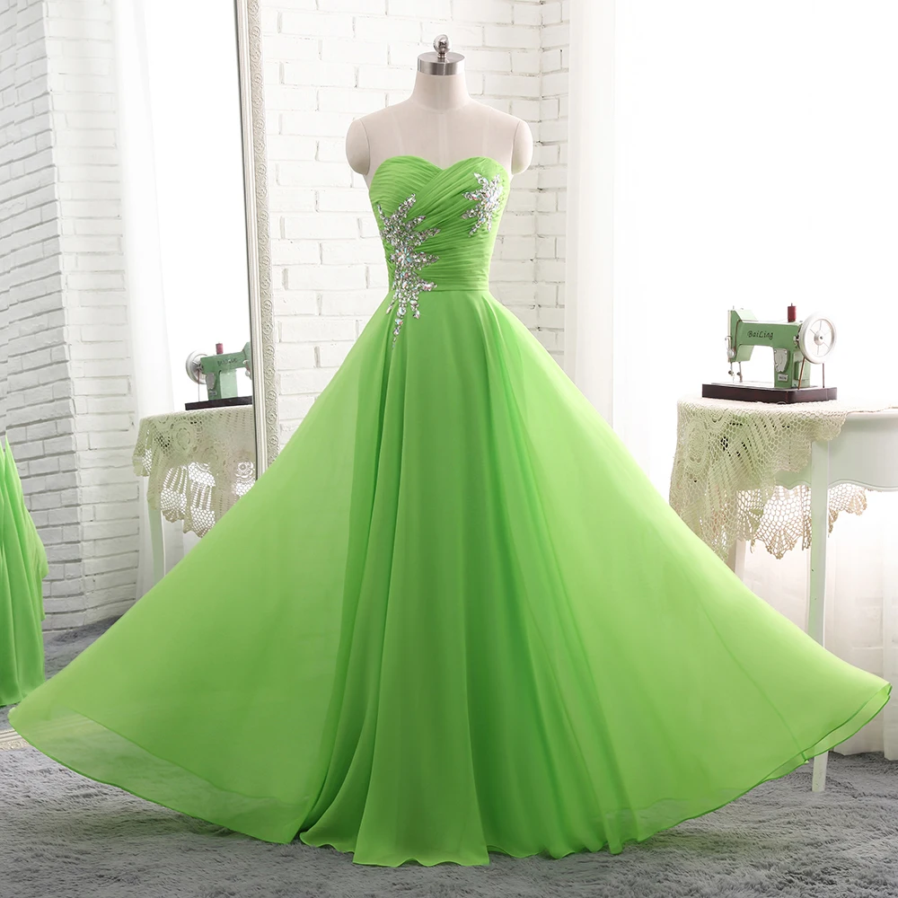 JaneVini-Vestidos largos de gasa para dama de honor, elegantes vestidos de fiesta formales con lentejuelas de cristal, longitud hasta el suelo, color verde, línea A, 2019