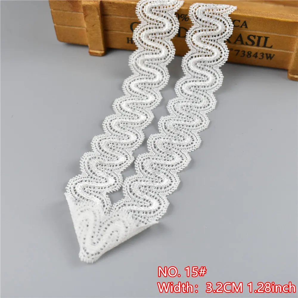 Wunderschönes 5 Yard/Lot hochwertiges weißes elastisches Spitzenband zum Nähen, Basteln, für Unterwäsche, afrikanische Spitzenstoffe, DIY Handarbeit. – Detail 18