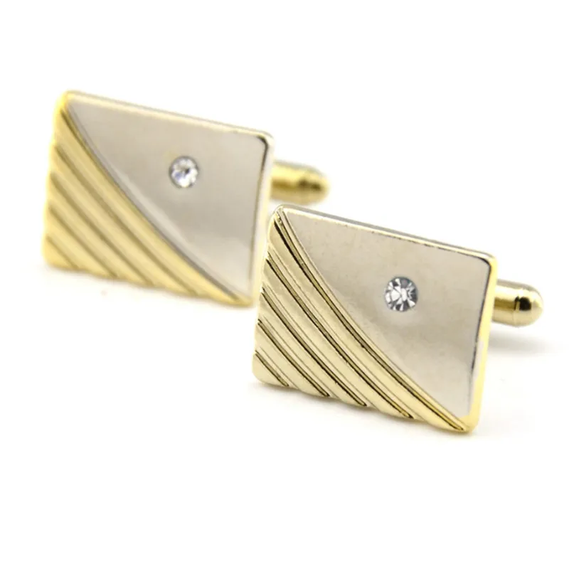 Brand Low-key Luxury Rhinestone Cufflinks for Mens High Quality Square Gold Crystal Cuff links Shirt Cuff Links Relojes Gemelos