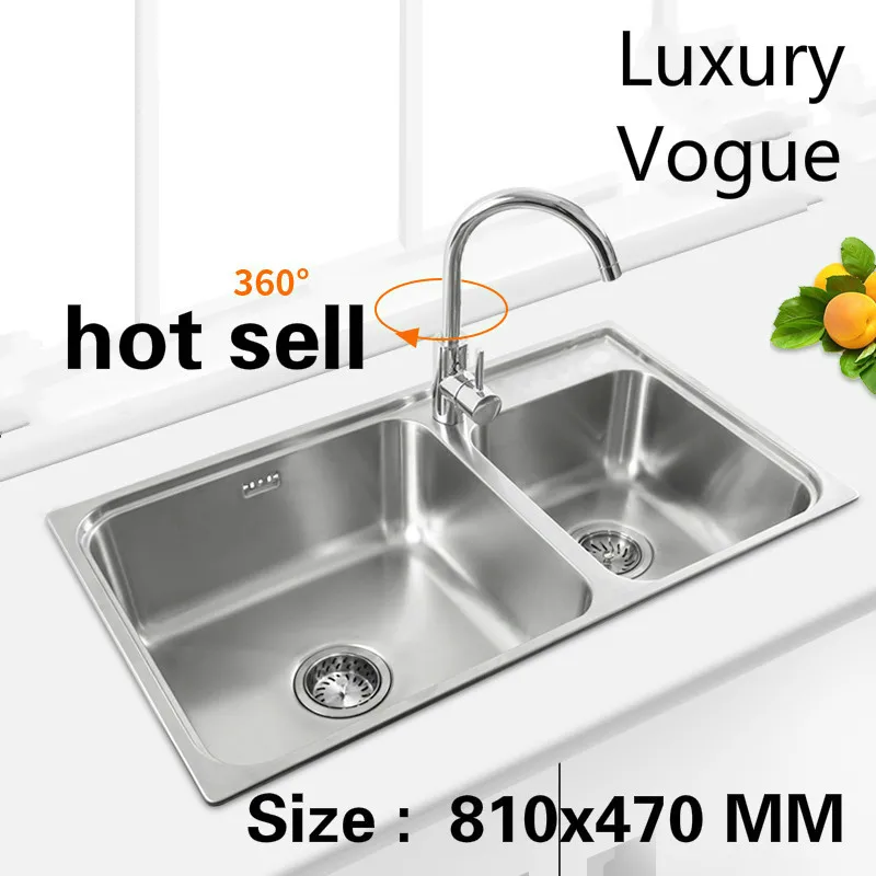 Free shipping Standard individuality kitchen double groove sink food grade 304 stainless steel hot sell 810x470 MM