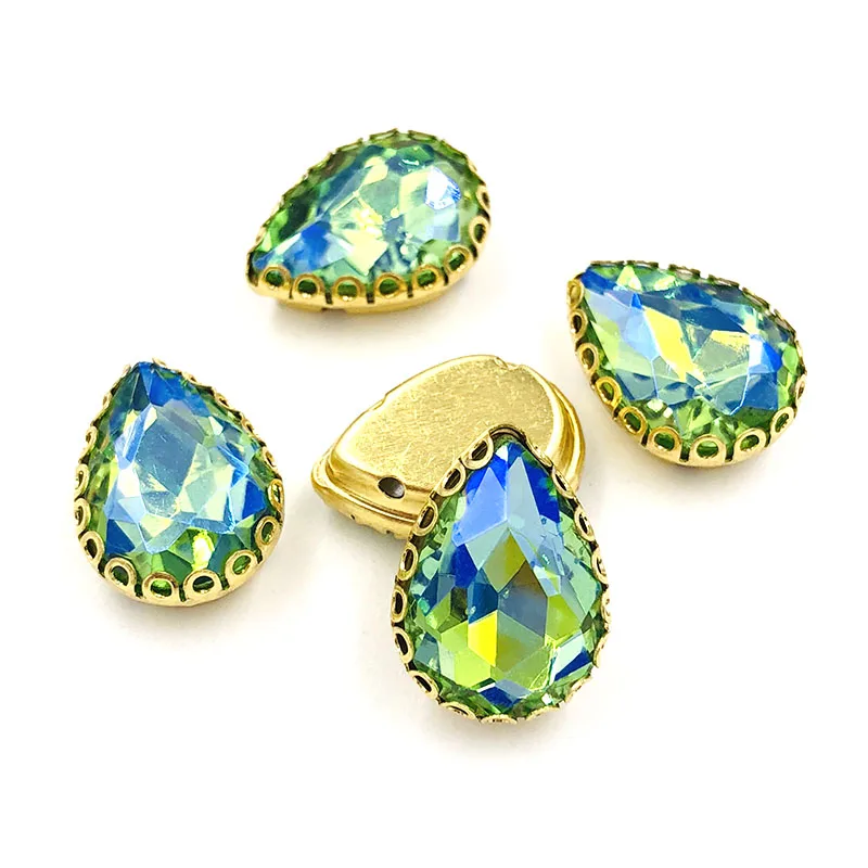 New arrival Teardrop shape strass sew on rhinestones gold base lacy claw glass crystal rhinestone Diy clothing accessories 20pcs