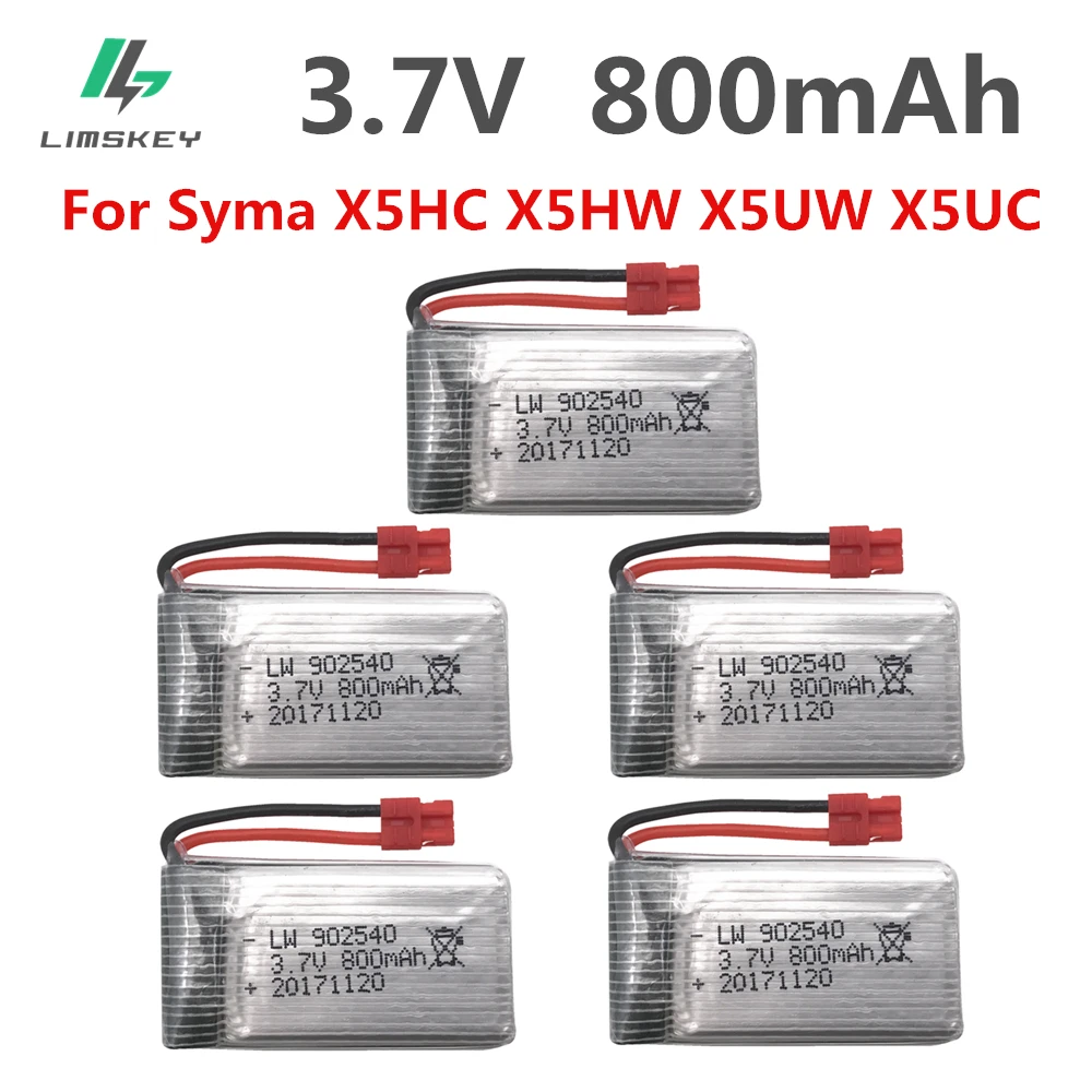 

5pcs/set 3.7 V 800 mah Lipo Battery 1S For Syma X5HC X5HW X5UW X5UC RC Quadcopter Spare Parts 3.7V Battery RC Camera Drone Parts