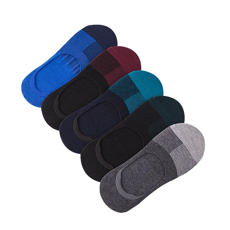 

5 Pairs Men's Socks Summer Invisible Enlarge Code Male Boat Socks Cotton Stretchy Silica Gel Non-slip Shallow Mouth Socks Meias