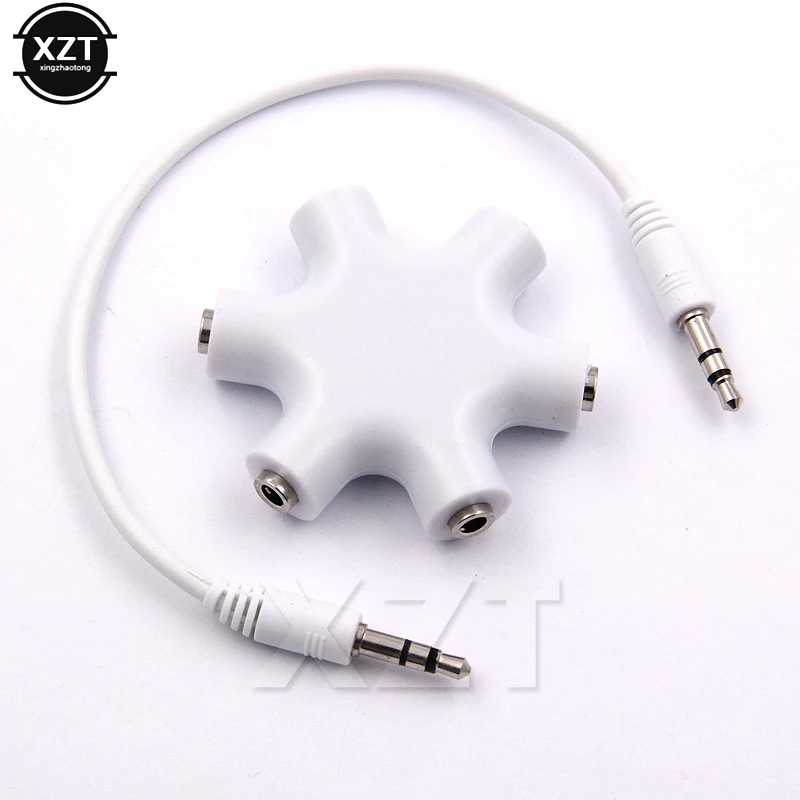 PZ hot Audio Cable Adapter Converter  Mini Snowflake 3.5mm Jack 6 Multi Port Aux Headphone Splitter