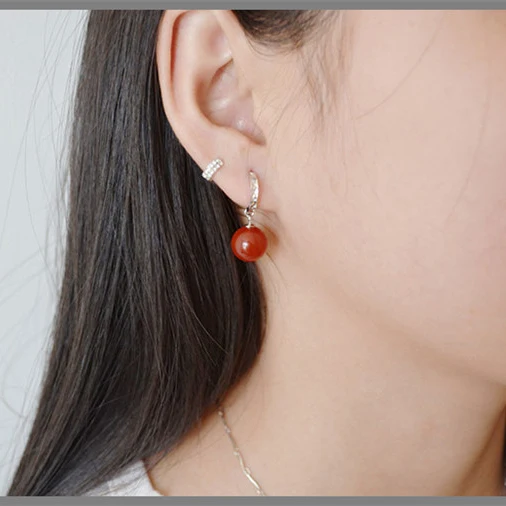 Wholesale New Fashion 925 Sterling Silver Jewelry 8mm Balls Natural Coral Wedding Jewelry Dangle Earrings 3 Colors