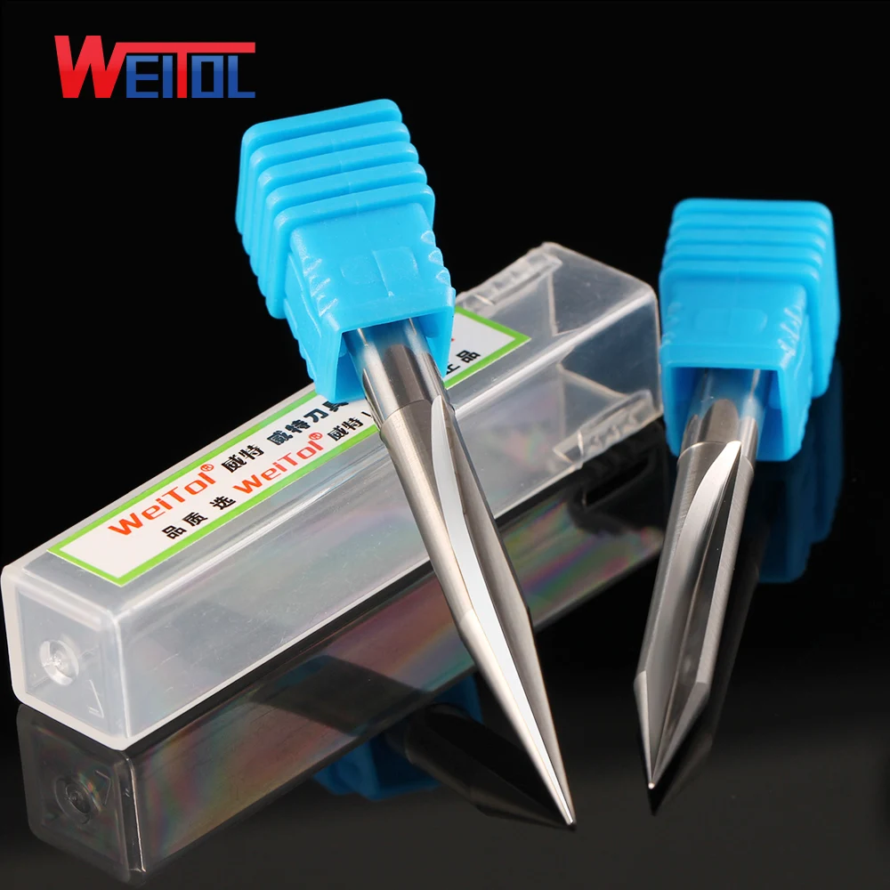 Weitol N 6mm two/double flutes V straight bit wood carving tools CNC router bit milling cutter for wood