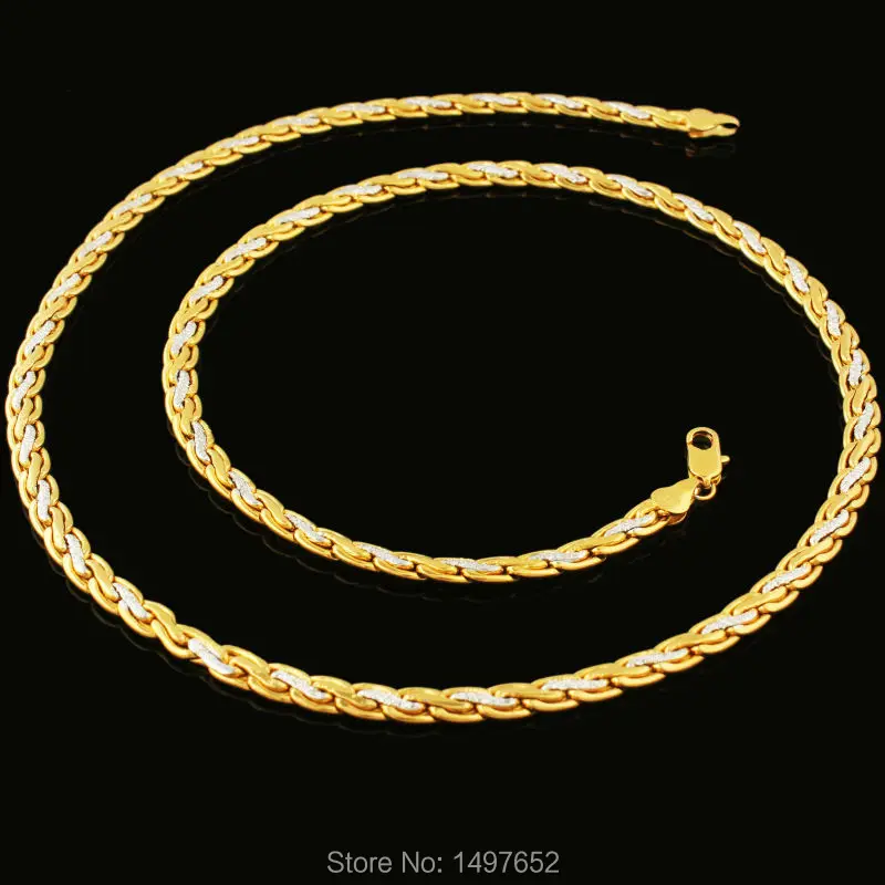 

New Trendy Two Tone Necklace Gold Color Men Jewelry 60 CM 6MM Snake Chain Necklace Wholesale