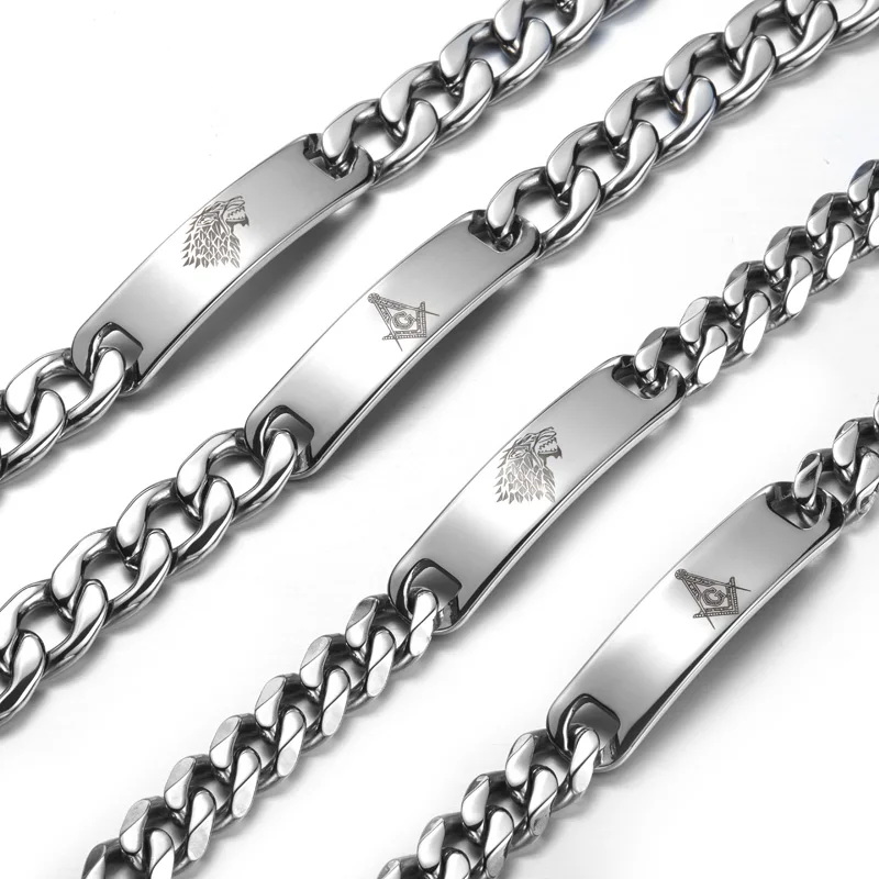 BEIER Dropshipping 316L Stainless Steel Bracelet High Polish  House Stark Wolf and Masonic Chain Bangle Fashion Jewelry BR-C034